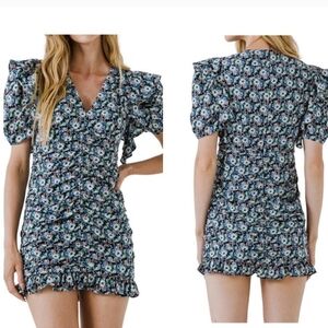 Endless Rose Floral V-Neck Ruched Mini Dress NWT SzL
